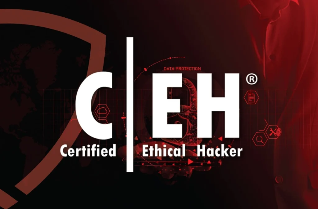 Certified Ethical Hacker Course Logo in Black and Red Background