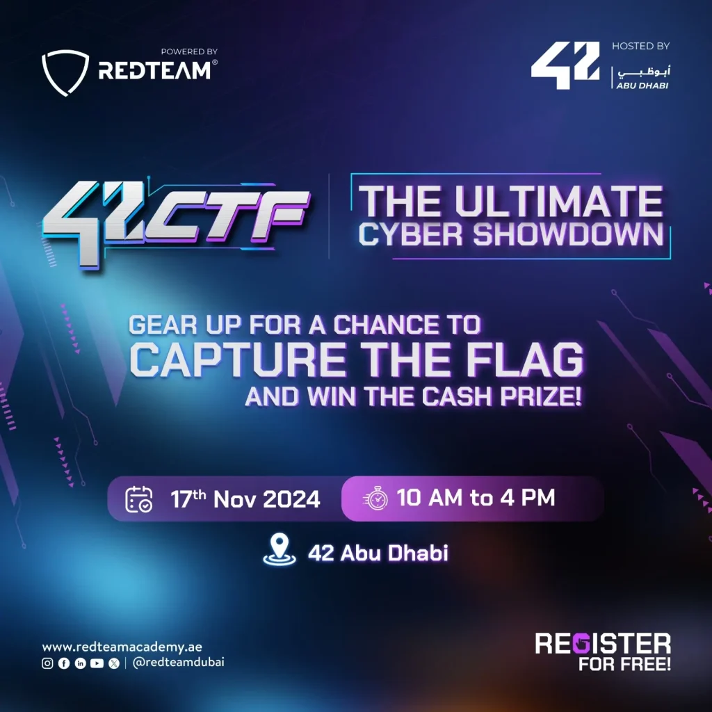 42 CTF event powered by RedTeam Hacker Academy with details